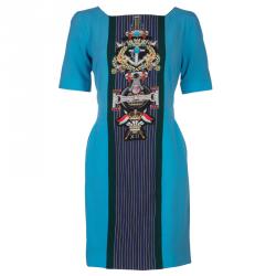 Mary Katrantzou Turquoise Blue Harlie Panel Printed Short Sleeve Dress M