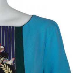 Mary Katrantzou Turquoise Blue Harlie Panel Printed Short Sleeve Dress M