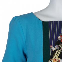 Mary Katrantzou Turquoise Blue Harlie Panel Printed Short Sleeve Dress M