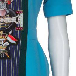 Mary Katrantzou Turquoise Blue Harlie Panel Printed Short Sleeve Dress M