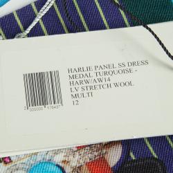 Mary Katrantzou Turquoise Blue Harlie Panel Printed Short Sleeve Dress M