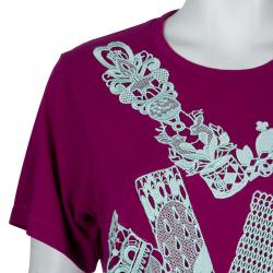 Pre Owned Mary Katrantzou Pink Lace Patch T Shirt L