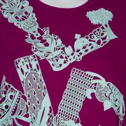 Pre Owned Mary Katrantzou Pink Lace Patch T Shirt L