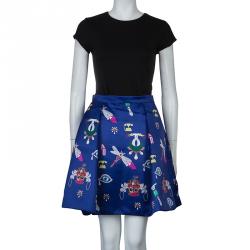 Pre Owned Mary Katrantzou Blue Printed Silk Calculon Flared Skirt M