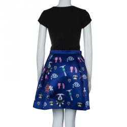 Pre Owned Mary Katrantzou Blue Printed Silk Calculon Flared Skirt M
