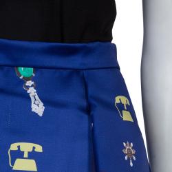 Pre Owned Mary Katrantzou Blue Printed Silk Calculon Flared Skirt M