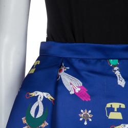 Pre Owned Mary Katrantzou Blue Printed Silk Calculon Flared Skirt M