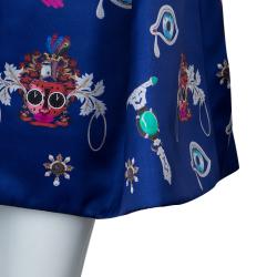 Pre Owned Mary Katrantzou Blue Printed Silk Calculon Flared Skirt M