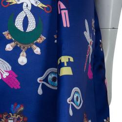 Pre Owned Mary Katrantzou Blue Printed Silk Calculon Flared Skirt M