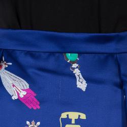 Pre Owned Mary Katrantzou Blue Printed Silk Calculon Flared Skirt M