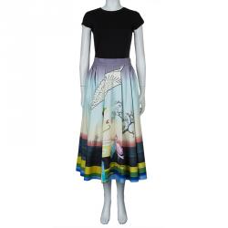 Pre Owned Mary Katrantzou Multicolor Flamingo Print Cotton Dirndl Skirt M