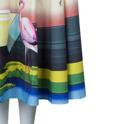 Pre Owned Mary Katrantzou Multicolor Flamingo Print Cotton Dirndl Skirt M