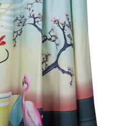 Pre Owned Mary Katrantzou Multicolor Flamingo Print Cotton Dirndl Skirt M