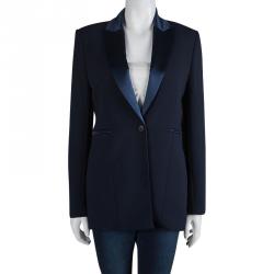 Matthew Williamson Navy Blue Crepe Satin Panel Blazer M