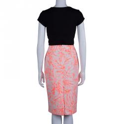 Matthew Williamson Cream and Neon Orange Floral Jacquard Pencil Skirt M