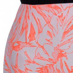 Matthew Williamson Cream and Neon Orange Floral Jacquard Pencil Skirt M
