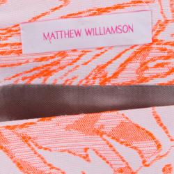 Matthew Williamson Cream and Neon Orange Floral Jacquard Pencil Skirt M