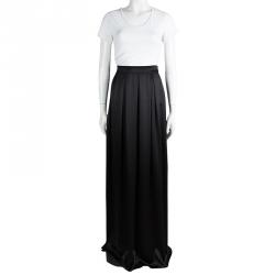 Matthew Williamson Black Silk Box Pleated Maxi Skirt L
