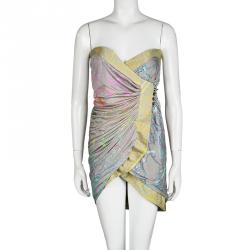 Matthew Williamson Multicolor Printed Silk Jersey Strapless Mini Wrap Dress S