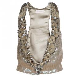 Matthew Williamson Gold Sequin and Crystal Embellished Vest S