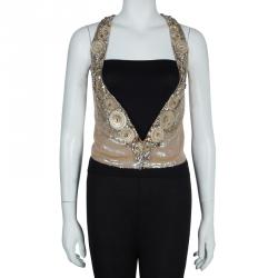 Matthew Williamson Gold Sequin and Crystal Embellished Vest S