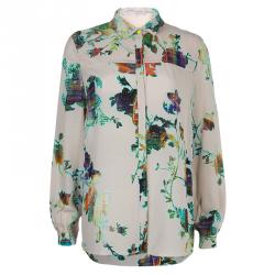 Pre Owned Matthew Williamson Beige Floral Print Buttondown Long Sleeve Silk Shirt M