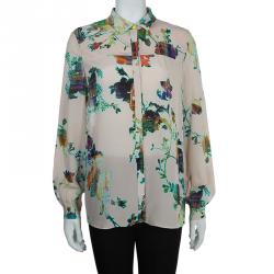 مملوكة مسبقًا Matthew Williamson Beige Floral Print Buttondown Long Sleeve Silk Shirt M