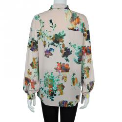 مملوكة مسبقًا Matthew Williamson Beige Floral Print Buttondown Long Sleeve Silk Shirt M