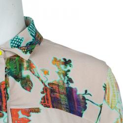 مملوكة مسبقًا Matthew Williamson Beige Floral Print Buttondown Long Sleeve Silk Shirt M