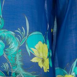 Matthew Williamson Blue Printed Pom-Pom Lace Trim Long Sleeve Sheer Blouse M
