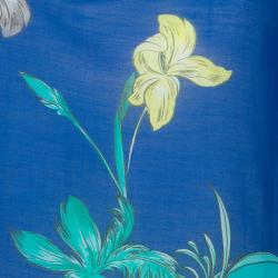 Matthew Williamson Blue Printed Pom-Pom Lace Trim Long Sleeve Sheer Blouse M