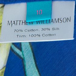 Matthew Williamson Blue Printed Pom-Pom Lace Trim Long Sleeve Sheer Blouse M