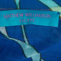 Matthew Williamson Blue Printed Pom-Pom Lace Trim Long Sleeve Sheer Blouse M