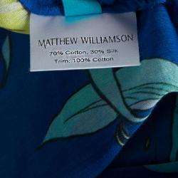 Matthew Williamson Blue Printed Pom-Pom Lace Trim Long Sleeve Sheer Blouse M