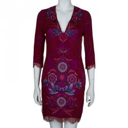 Pre Owned Matthew Williamson Purple Floral Embroidered Aplique Lace Dress M
