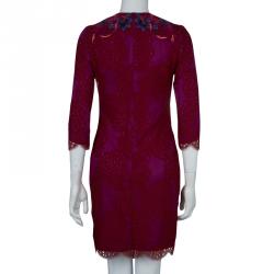 Pre Owned Matthew Williamson Purple Floral Embroidered Aplique Lace Dress M