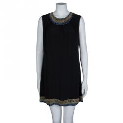 مملوكة مسبقًا Matthew Williamson Black Silk Embellished Sleeveless Dress L