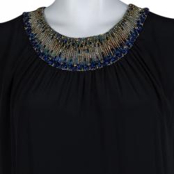 مملوكة مسبقًا Matthew Williamson Black Silk Embellished Sleeveless Dress L