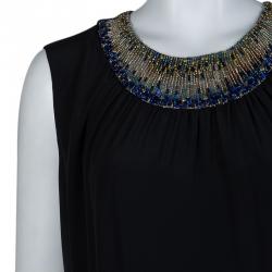 مملوكة مسبقًا Matthew Williamson Black Silk Embellished Sleeveless Dress L
