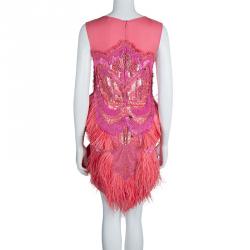 Matthew Williamson Pink Silk Feather and Bead Embellished  Sleeveless Cocktail Dress S