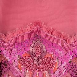 Matthew Williamson Pink Silk Feather and Bead Embellished  Sleeveless Cocktail Dress S