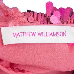 Matthew Williamson Pink Silk Feather and Bead Embellished  Sleeveless Cocktail Dress S