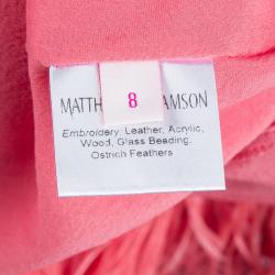 Matthew Williamson Pink Silk Feather and Bead Embellished  Sleeveless Cocktail Dress S