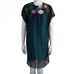 Pre Owned Matthew Williamson Black Silk Embellished Yoke Detail Dress M