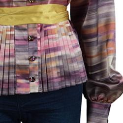 Pre Owned بلوزة ماثيو وليامسن ساتان مخططة متعددة الألوان بحزام أكمام طويلة S