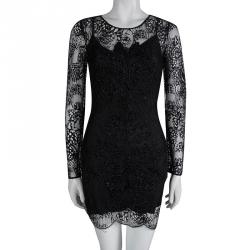 Matthew Williamson Black Embellished Overlay Lace Dress S