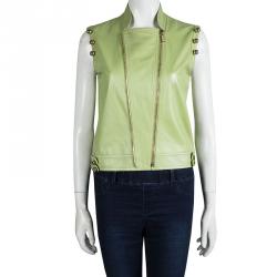 Matthew Williamson Light Green Ball Embellished Leather Vest S