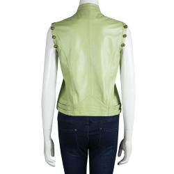 Matthew Williamson Light Green Ball Embellished Leather Vest S