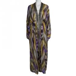 Matthew Williamson Multicolor Printed Silk Embellished Gathered Kaftan S