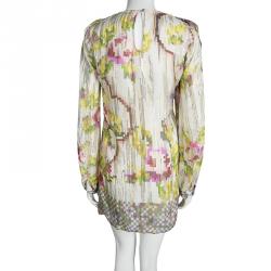 مملوكة مسبقًا Matthew Williamson Mutlicolor Printed Silk Lurex Detail Long Sleeve Dress M